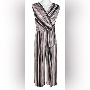 Connected Apparel Pink Black Jumpsuit with Wrap V-Neck Palazzo Legs Women’s 8